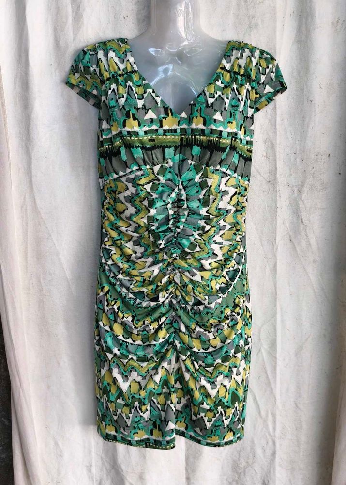 I. Stylish Ruched Geometric Print Dress