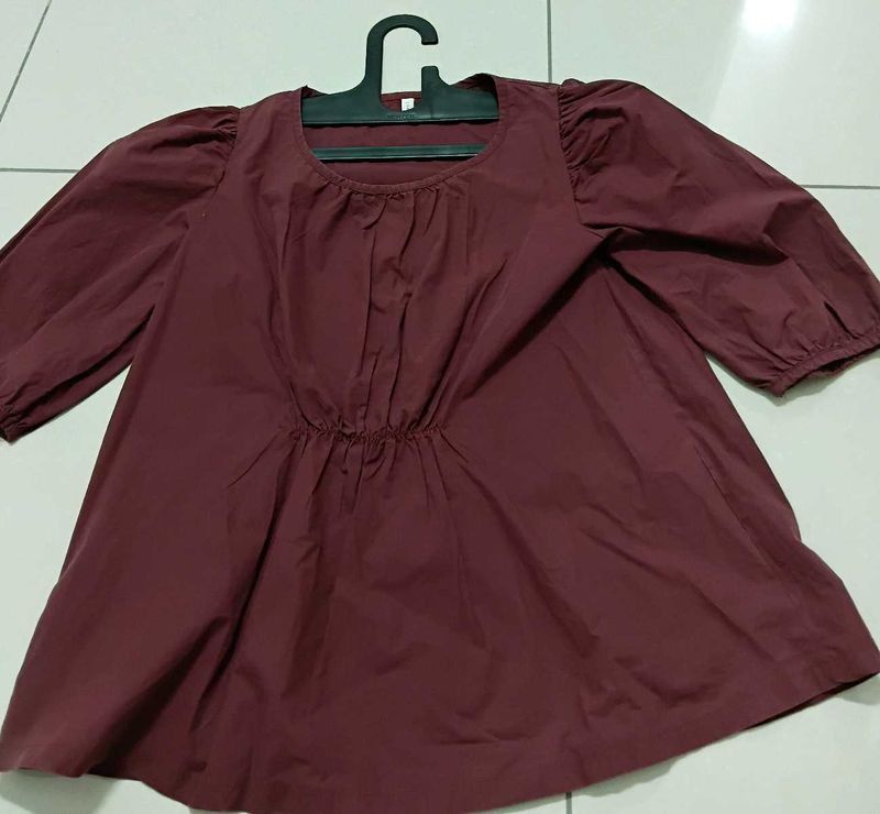 Maroon Puff Sleeve Top