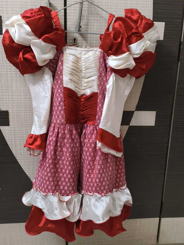 Red N White puffy Frok For Kids