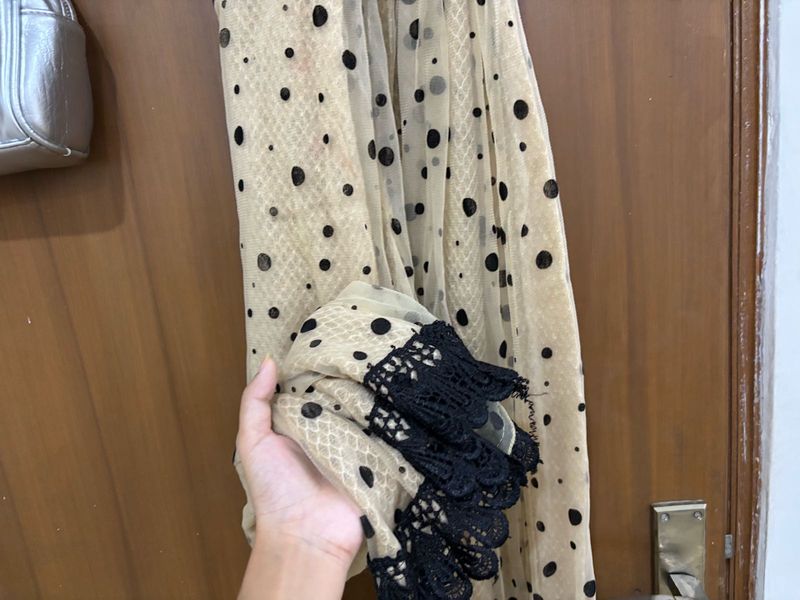 Elegant Polka Dot scarf  with Lace Trim
