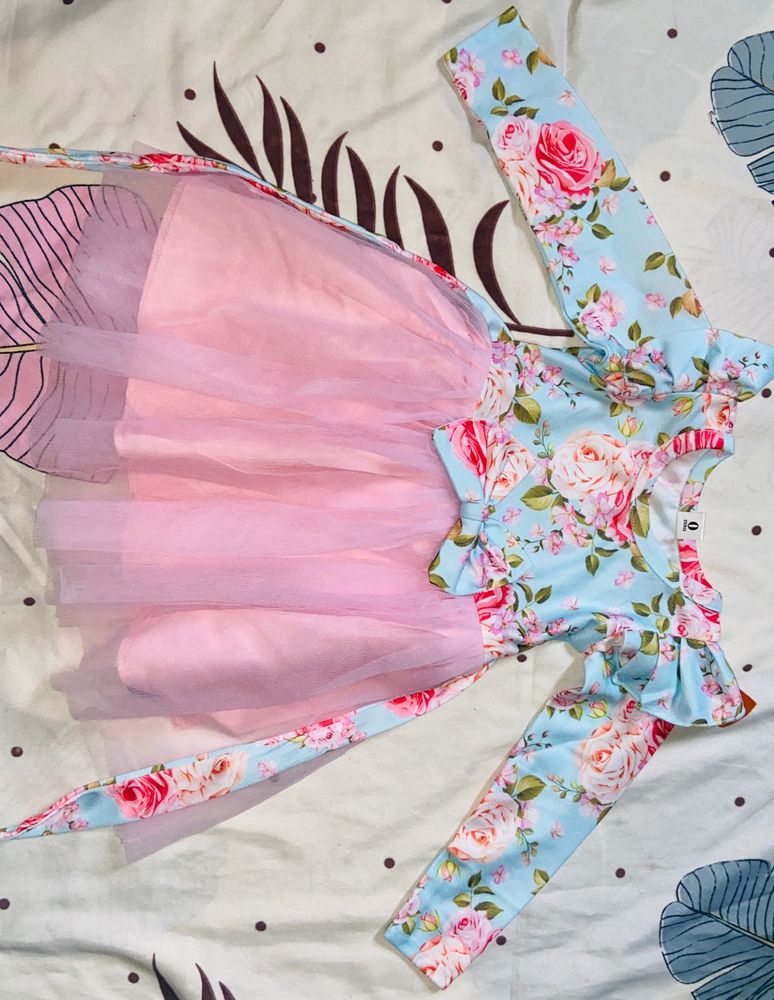 Floral Tulle Dress With Hair Band