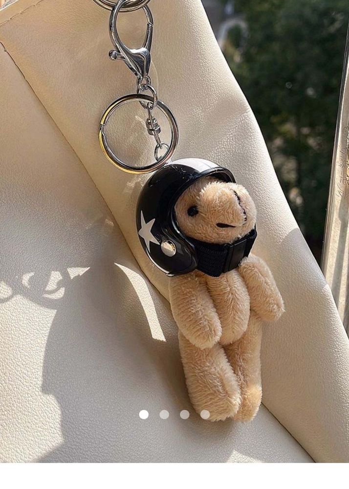 Cute Teddy Bear Keychain with Helmet