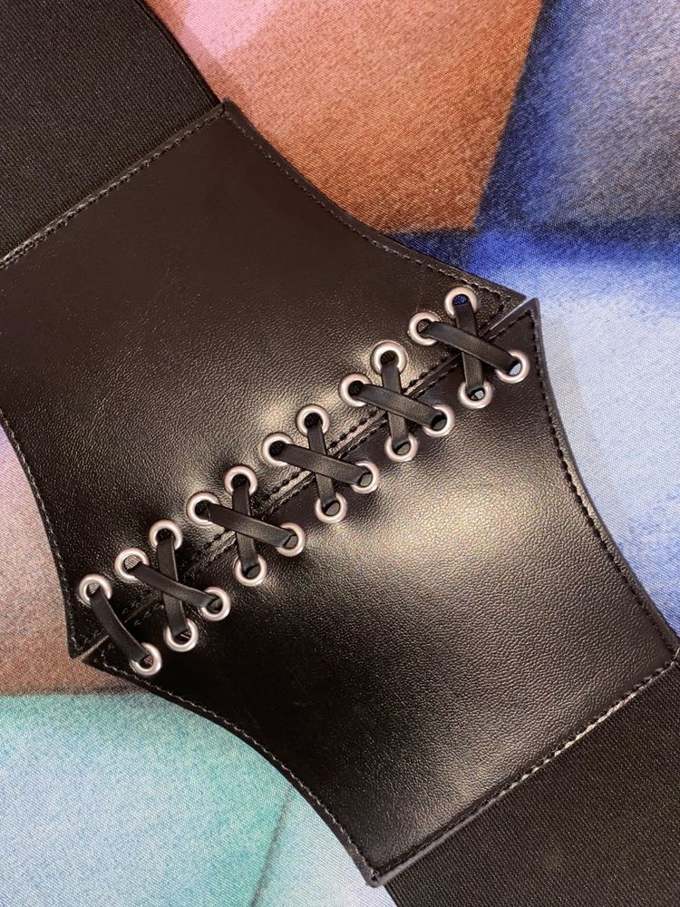 Black Lace-Up Corset Belt