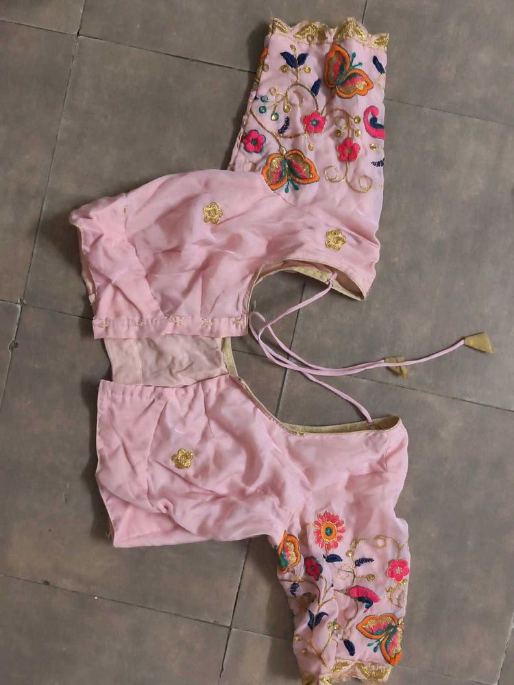 Embroidered Pink Silk lehanga choli