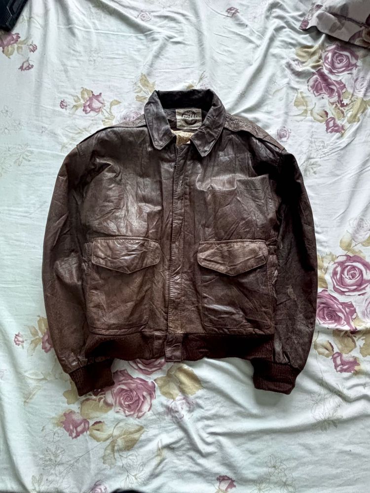 Vintage Brown Leather Bomber Jacket