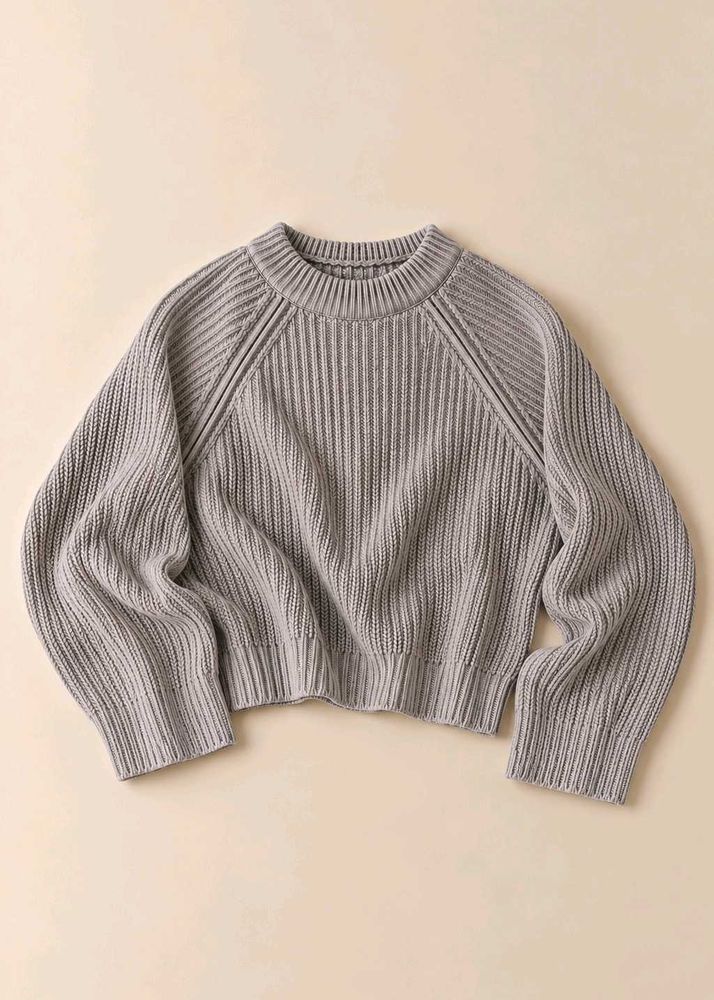 GREY TEXTURED KNIT SWEATER WITH DISTINCTIVE SLEEVE
