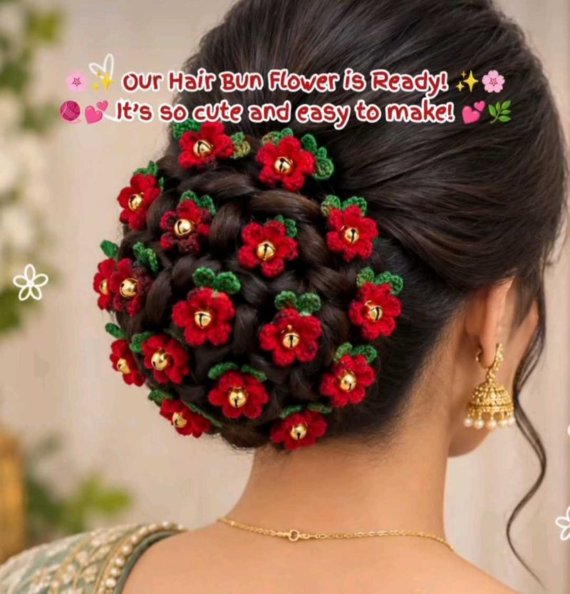 Handmade Red Flower Hair Bun Clips