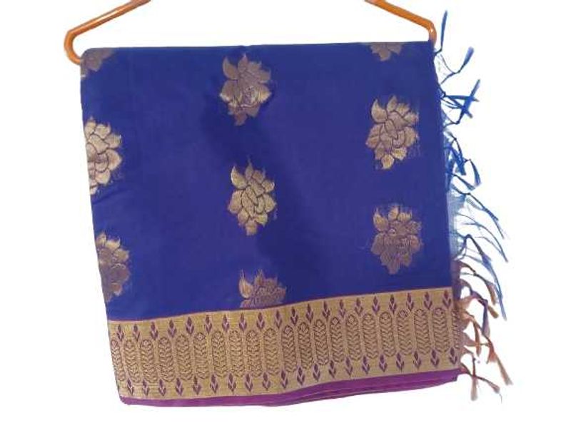 Royal Blue Saree with Gold Floral Print