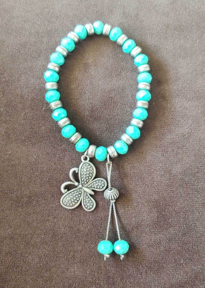 Turquoise &amp; Silver Butterfly Stretchable Bracelet