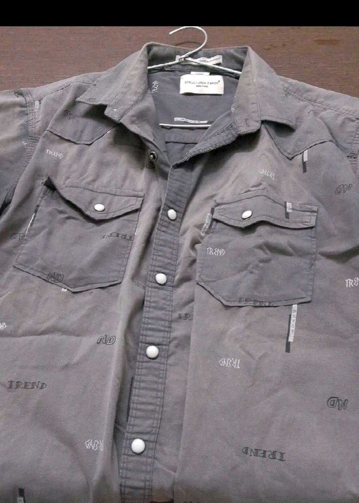 Men's Grey Graphic Print Western Shirt