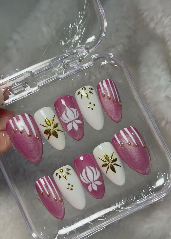 Pink Shimmer &amp; White Lotus Festive Nai
