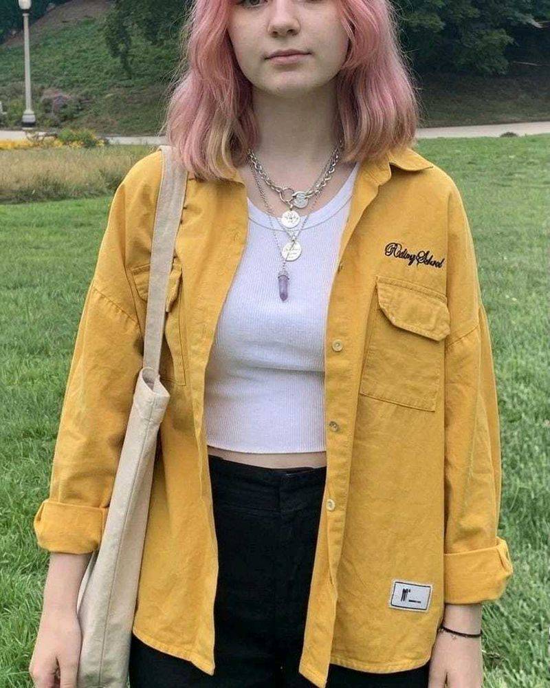New with tag Oversized Yellow Button-Up Shirt