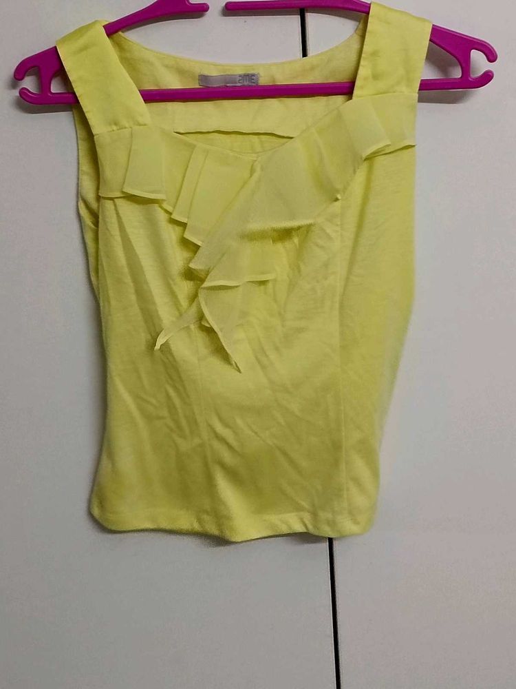 Yellow Ruffled Sleeveless Top