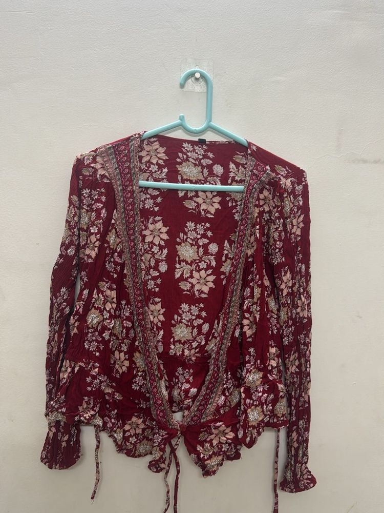Boho Floral Tie-Front Blouse