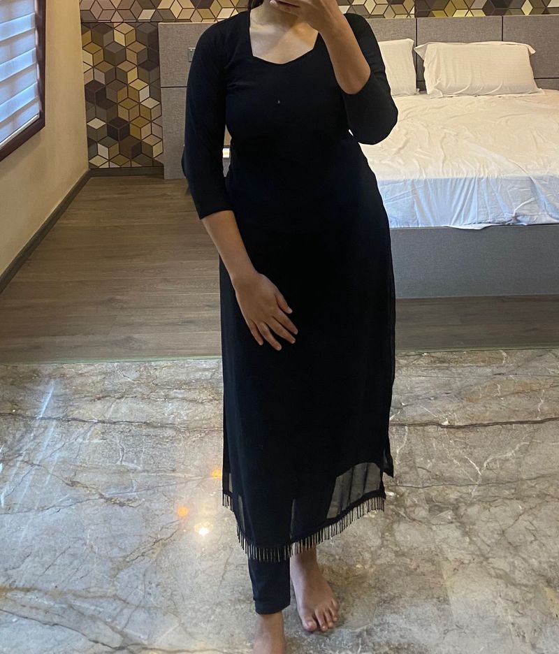 Fancy Black Straight Long Kurta