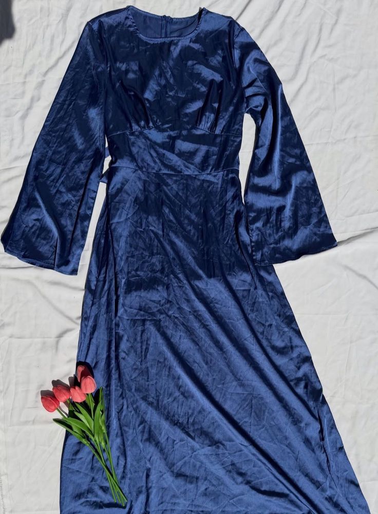 Elegant Navy Blue Satin Maxi Dress