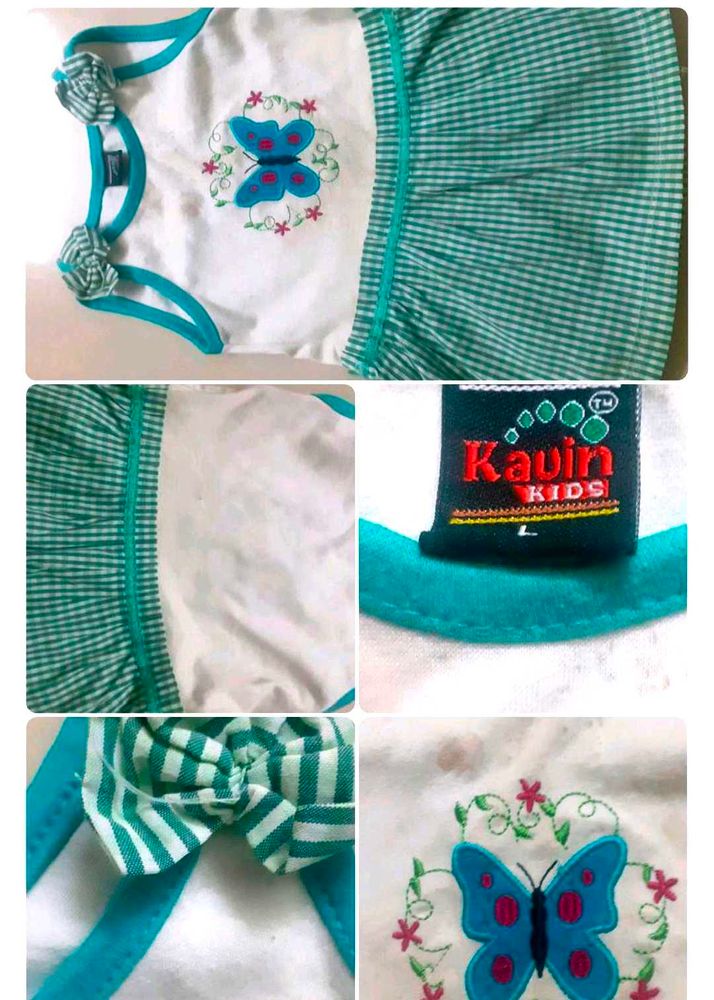 Kavin Kids Green &amp; White Butterfly Top