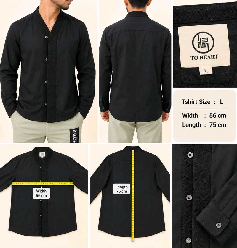 Men's Black Mandarin Collar Shirt