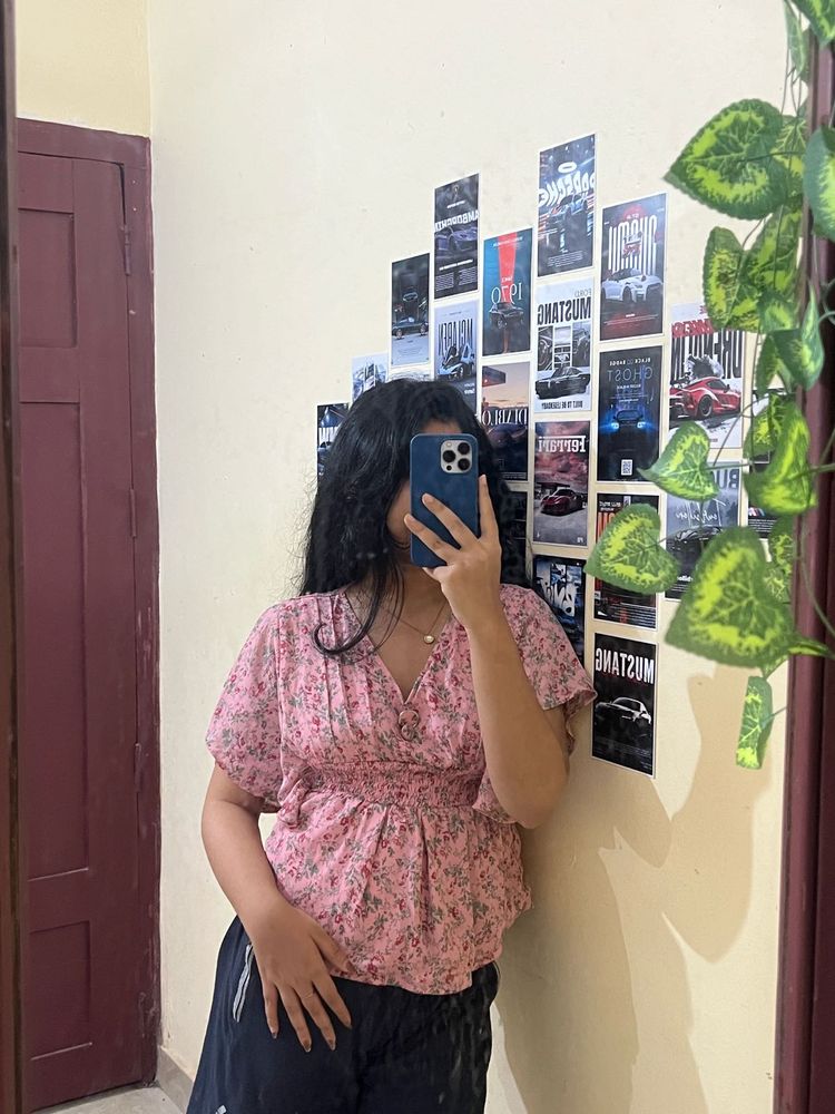 Pink Floral Ruffle Top