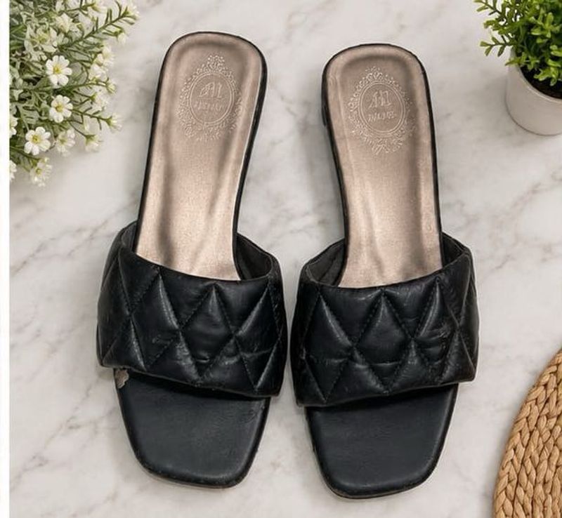 Black Quilted Heeled Sandals