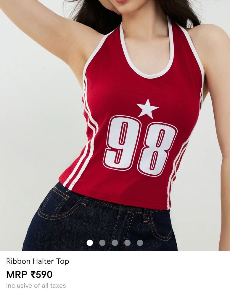 Red Halter Neck "98" Graphic Tank Top