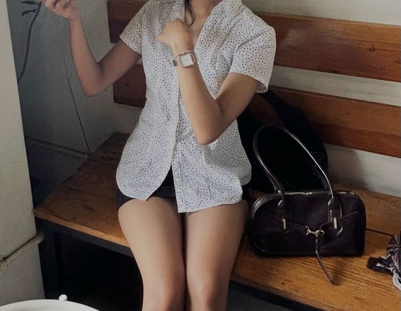 White Polka Dot Button-Up Shirt