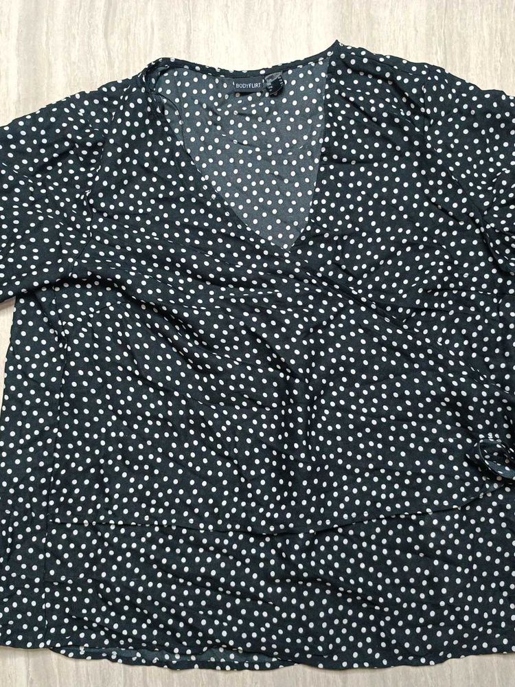 Polka Dot Tie Front Blouse