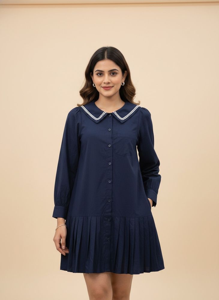 Balabala Chic Navy Blue Peter Pan Collar Dress