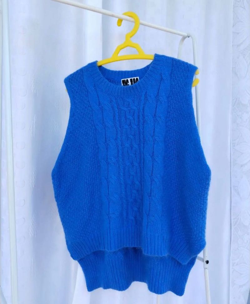 Bright Blue Cable Knit Sweater Vest