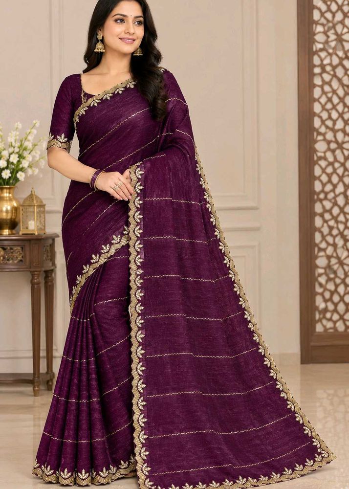 Elegant Purple Saree with Golden Border