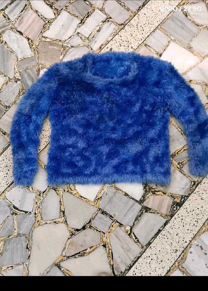 Blue Fuzzy Knit Sweater