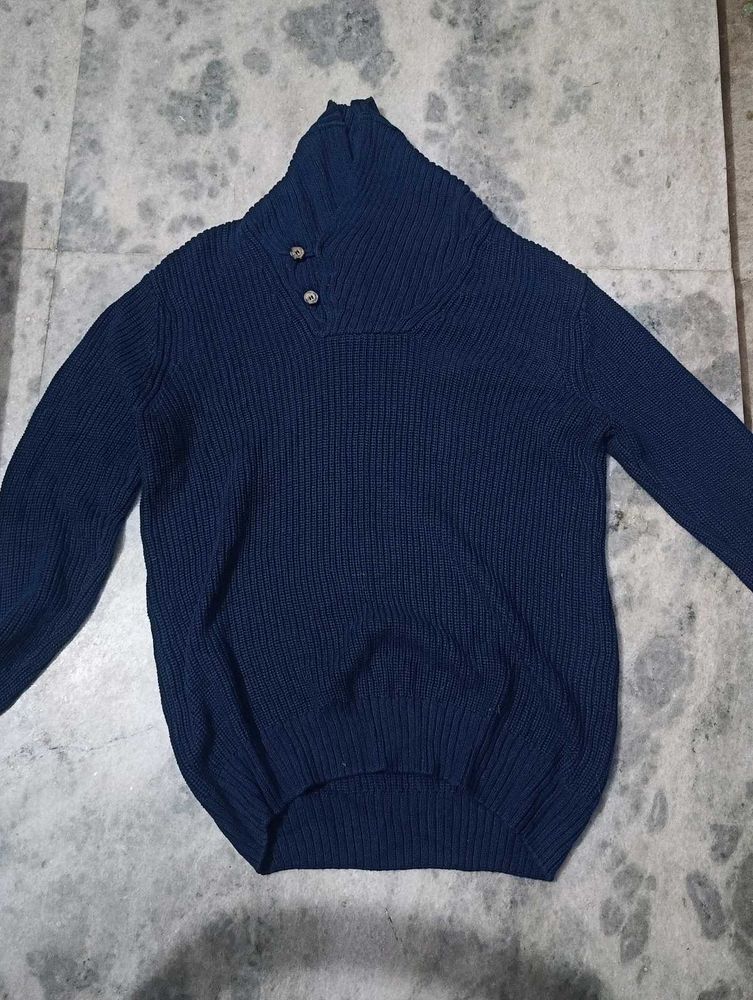 H&amp;M ,, Navy Blue Button Neck Sweater