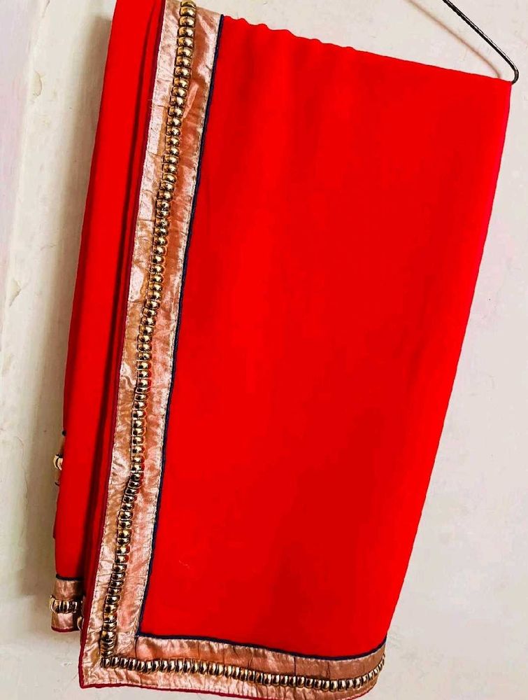 Stunning Red Saree with Embellished Border