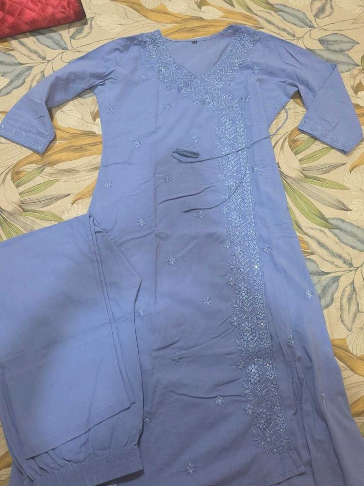 Elegant Blue Kurta Set with Intricate Embroidery