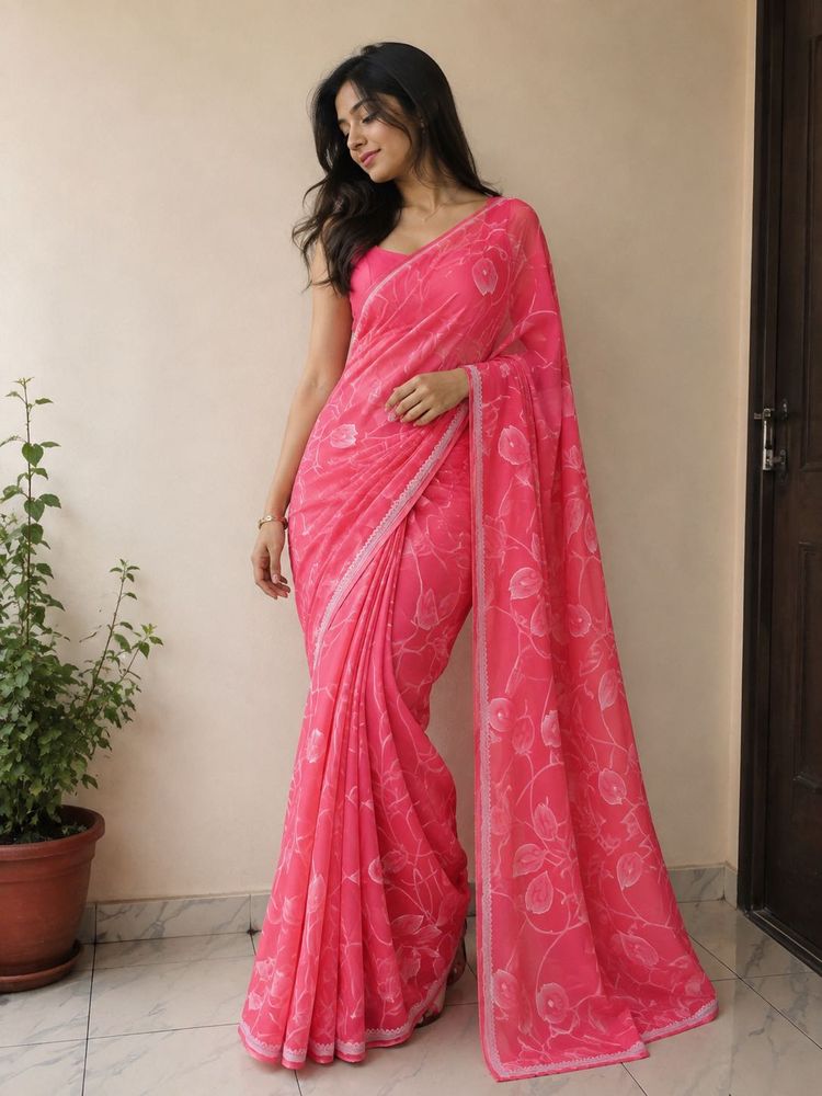 Elegant Pink Floral Saree
