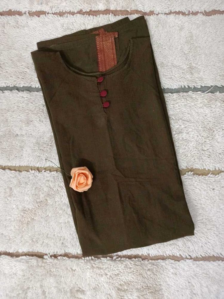 Dual Shade Handloom Cotton Kurta With Zari Border