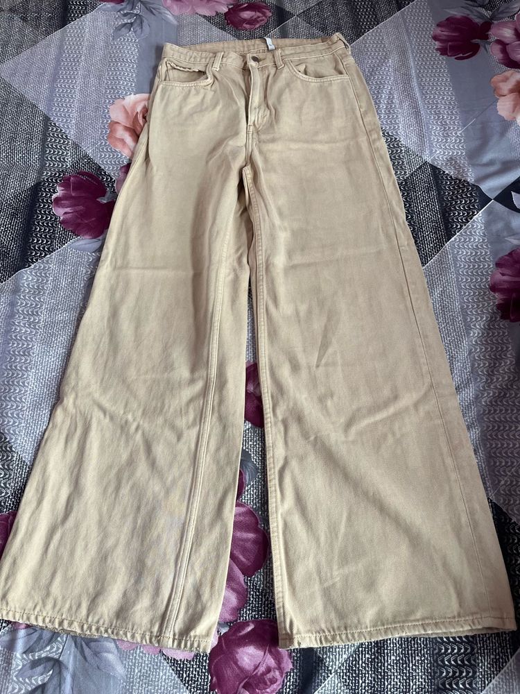Wide Leg Beige Jeans