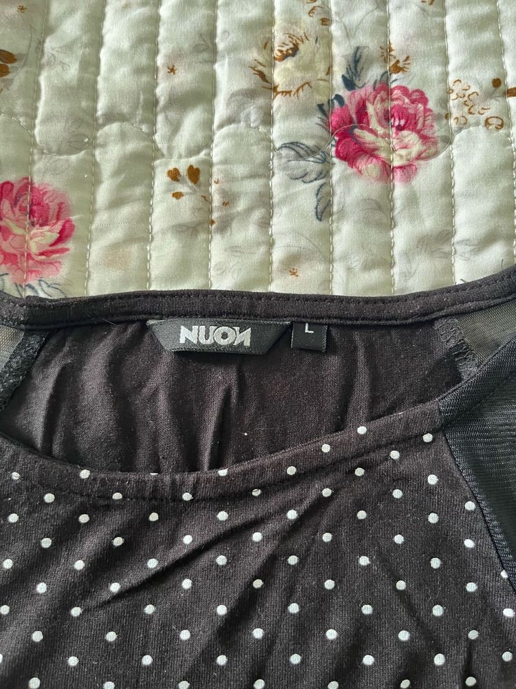 NUON Black Polka Dot Top