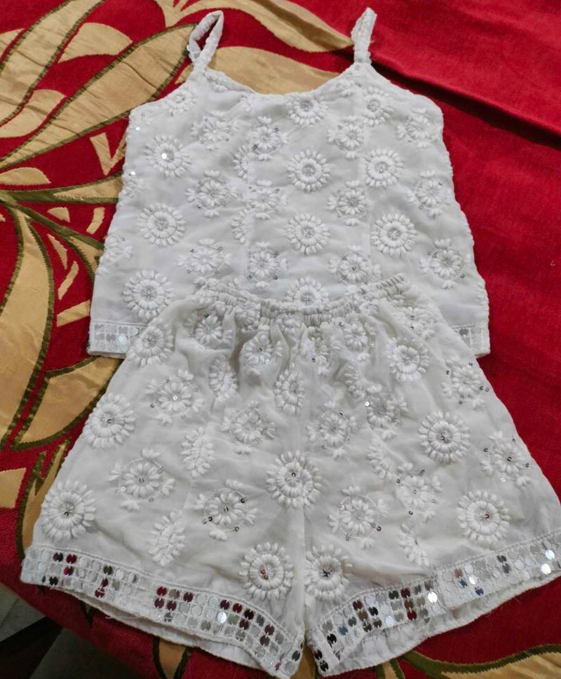 White Embroidered Top &amp; Shorts Set