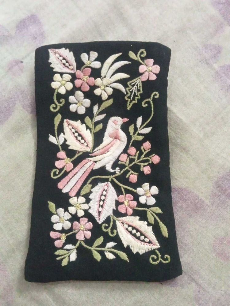 Embroidered Bird &amp; Flower phone cover