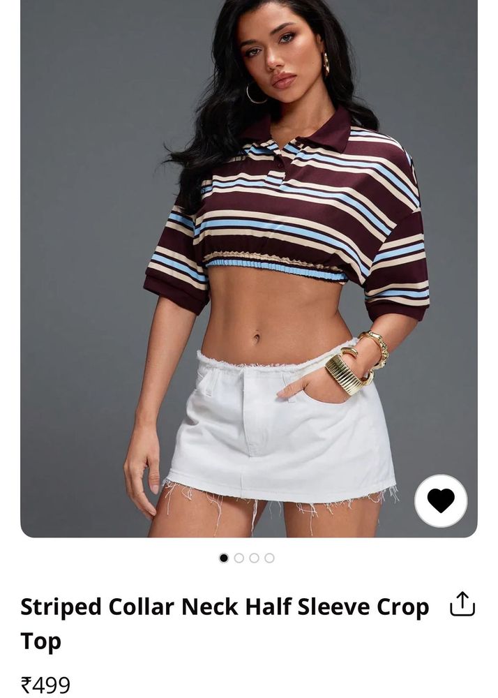 Striped Collar Neck Half Sleeve Crop Top