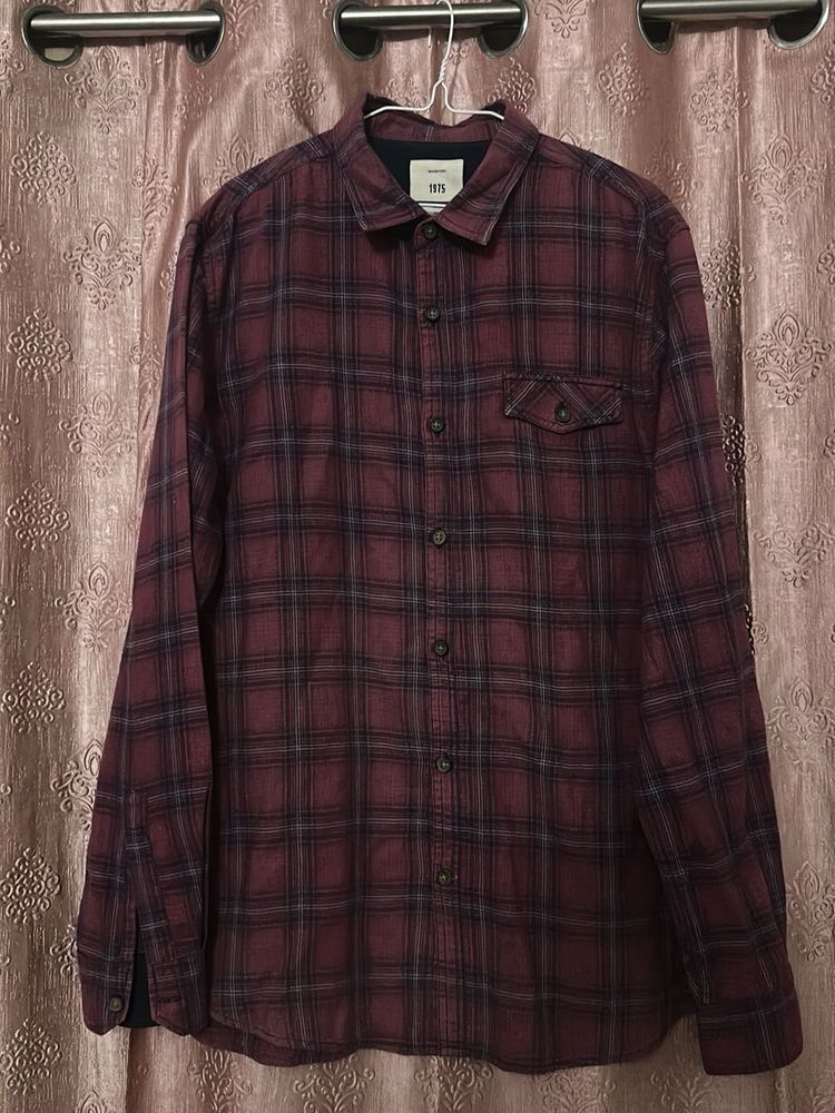 Men's Burgundy Plaid Flannel Shirt