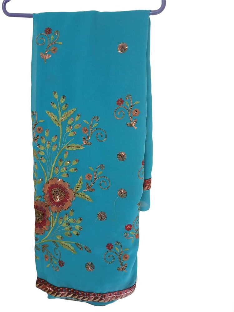 Beautiful Teal Embroidered Saree