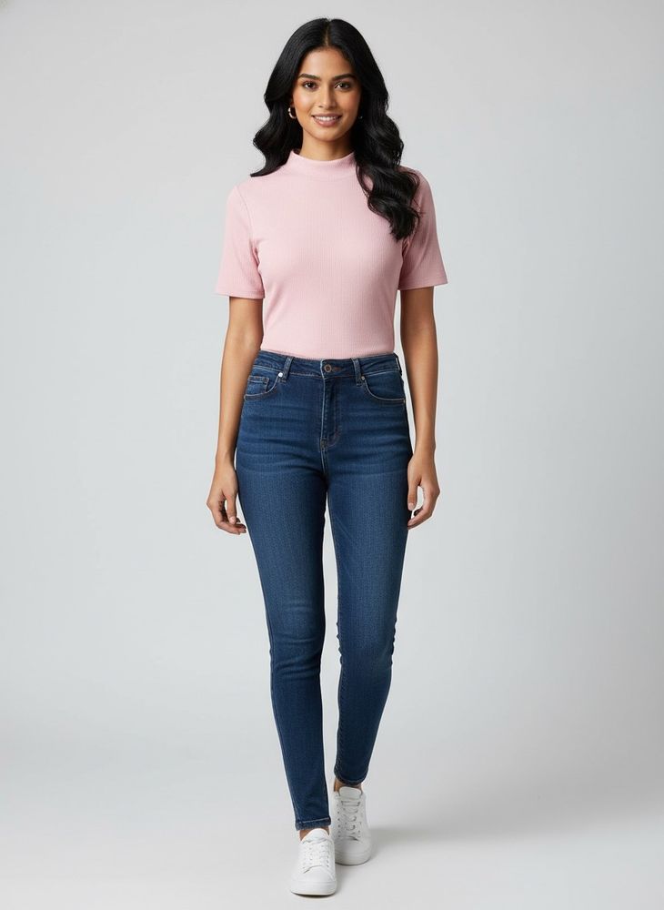 Pink Ribbed Mock Neck Top