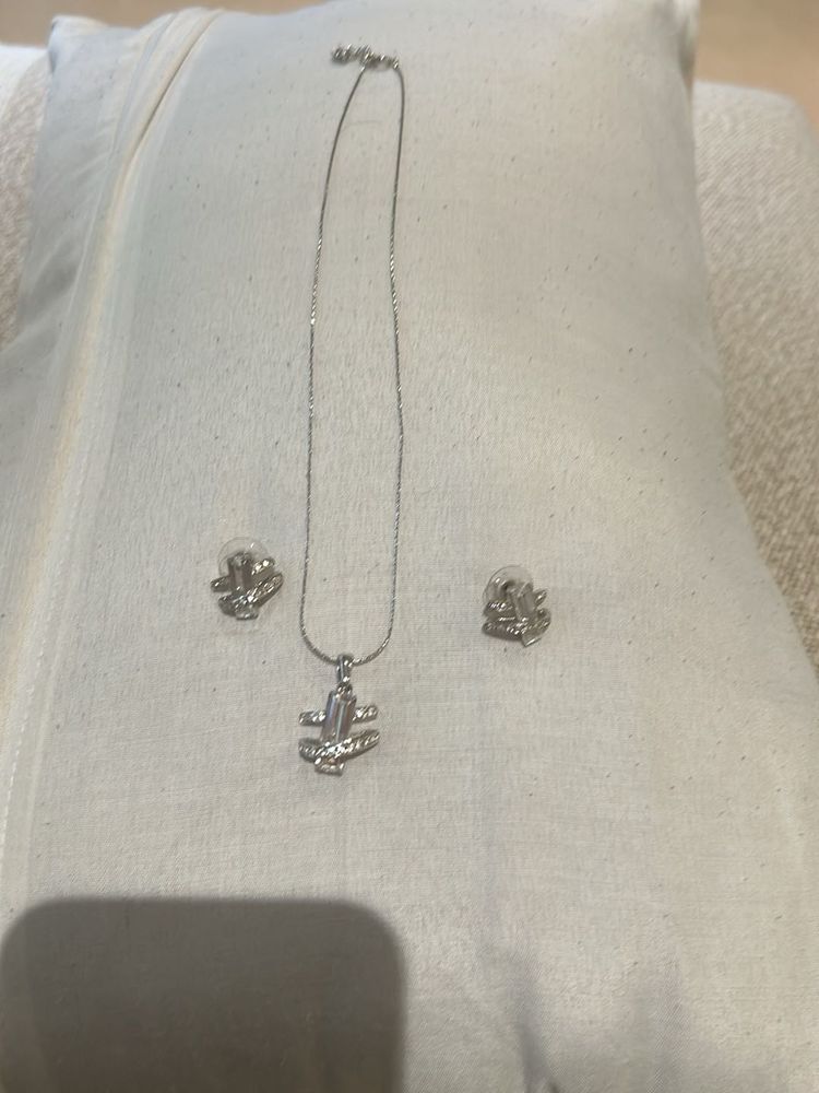 Silver Airplane Necklace &amp; Earrings Set