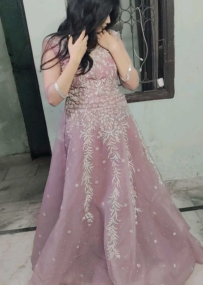 Elegant purple zarkan with katdana Embroidered Gow