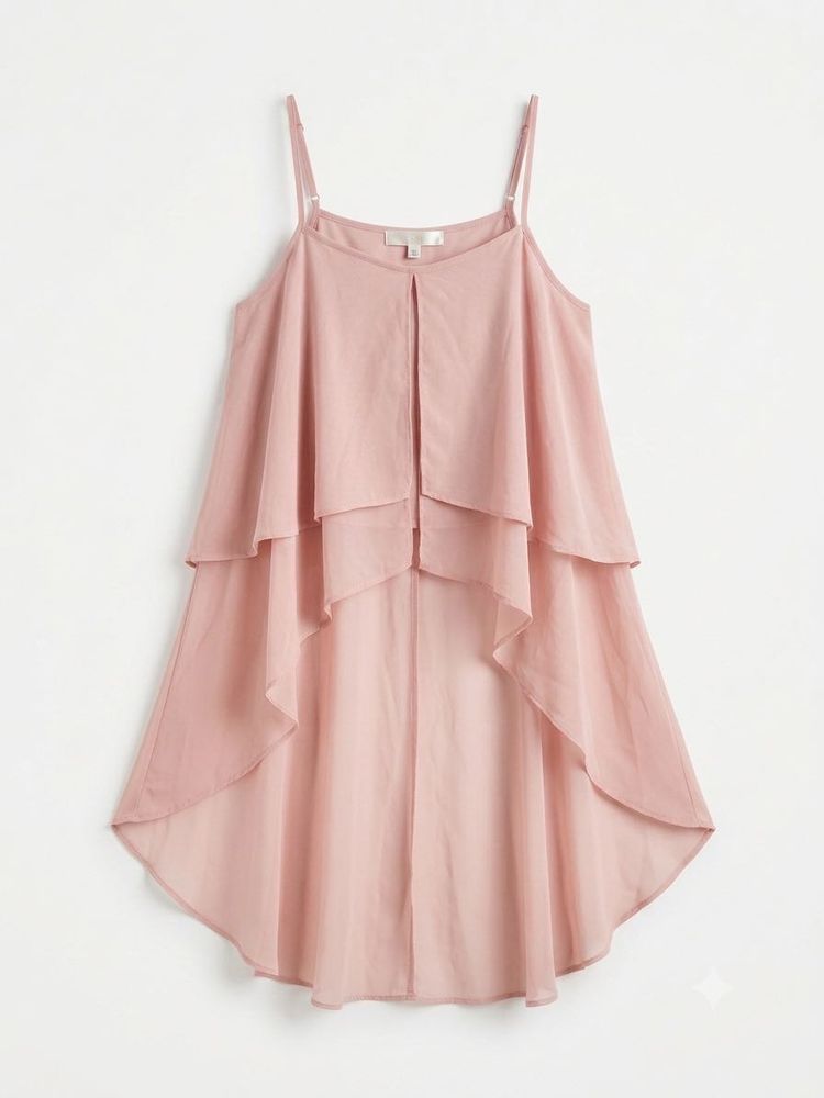 Stylish Dusty Pink Layered High-Low Top