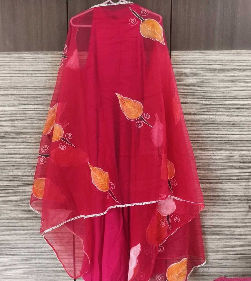 Rani Hand Painted Dupatta Suit Set