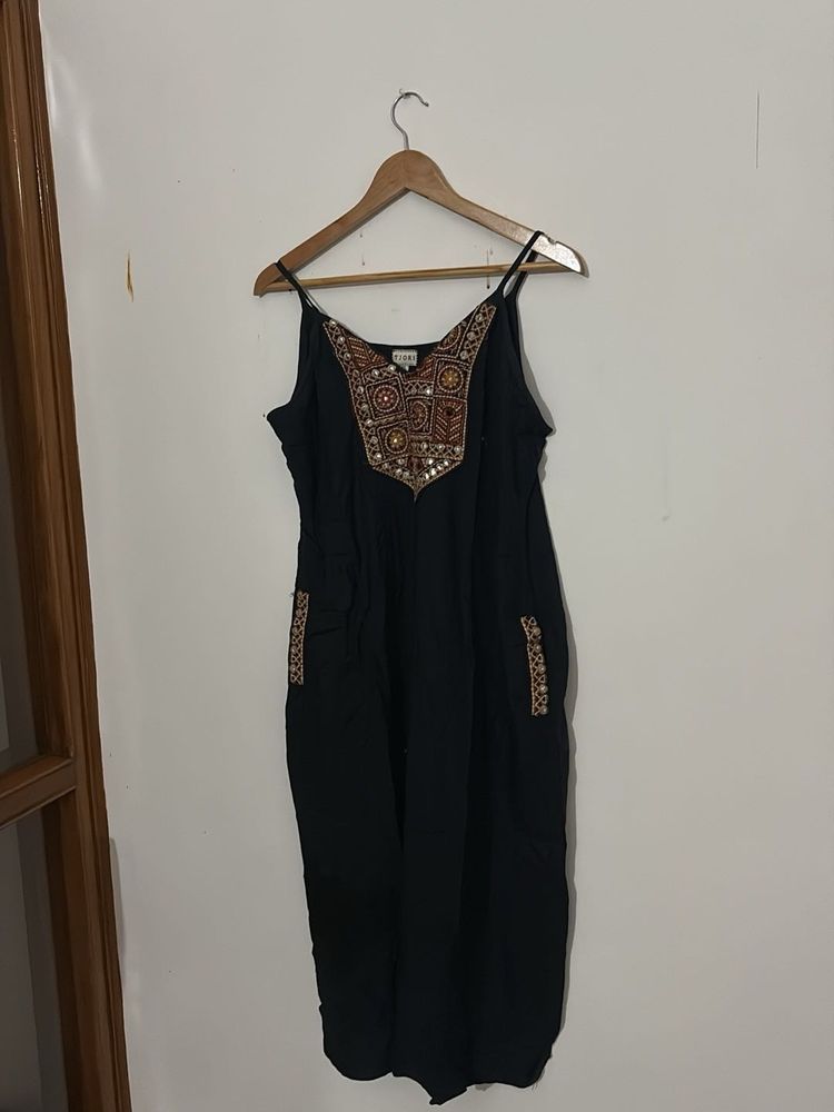 Embroidered Black Jumpsuit