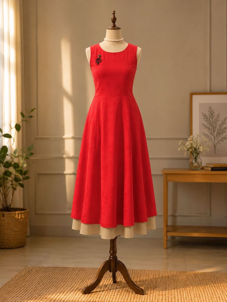 Elegant Red bow Midi Dress